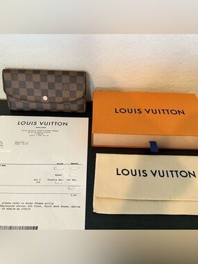 Louis Vuitton Damier Ebene Checkbook Cover in Brown and Dark Brown